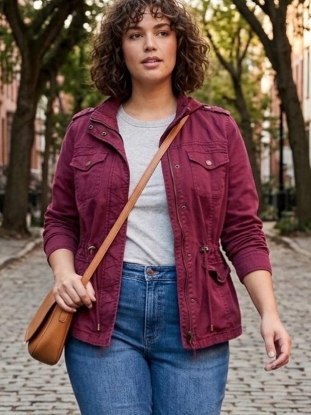 Aéropostale, Prince & Fox cinch-waist utility jacket, L, , burgundy, P2P:  , EUC